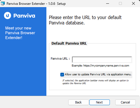Default Panviva URL window