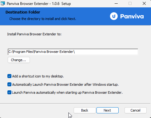Destination Folder window