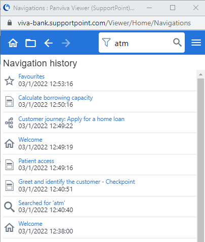 Example Navigation history