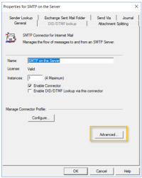 smtp on the server properties advanced button dialog box example