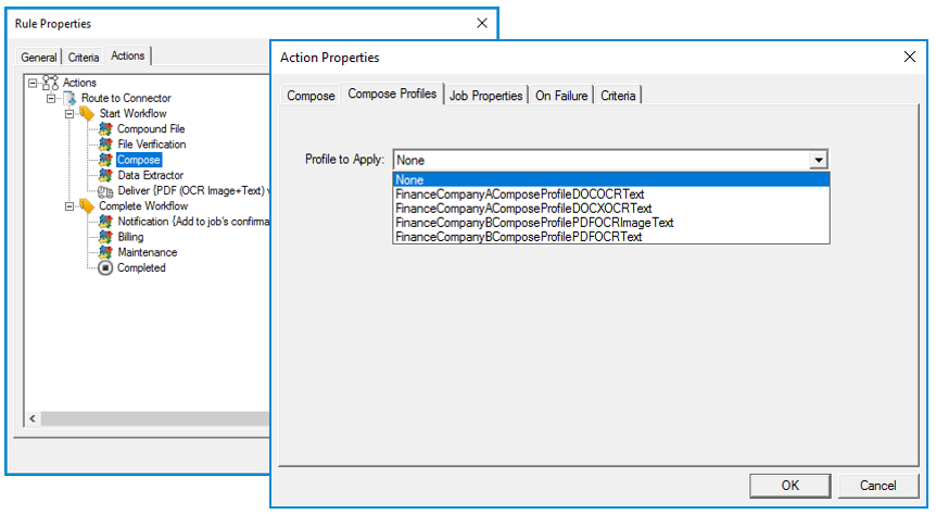 rule properties actions compose profiles dialog box example