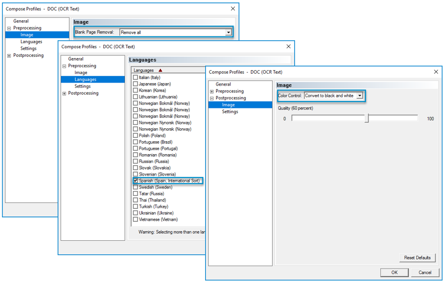 compose profile pre and postprocessing settings rule dialog box example