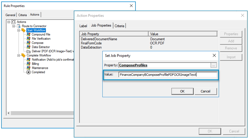 rule properties actions job properties dialog box example