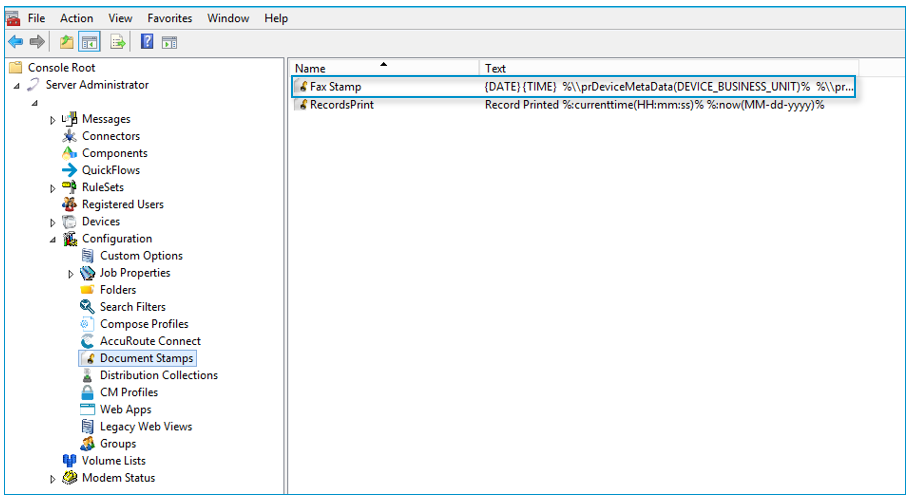 server administrator document stamps dialog box
