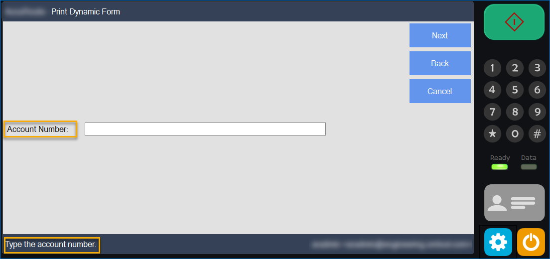 device simulator dynamic form account number prompt example