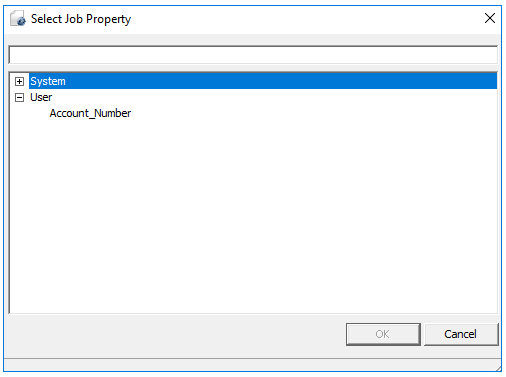 select job property user account number dialog box