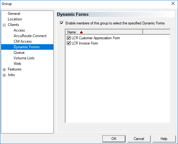 group properties clients dynamic forms dialog box
