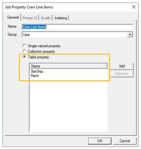job property line items dialog box