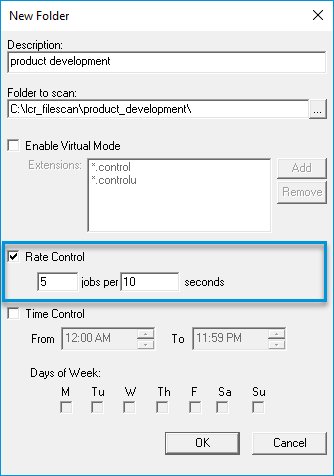 new folder rate control dialog box