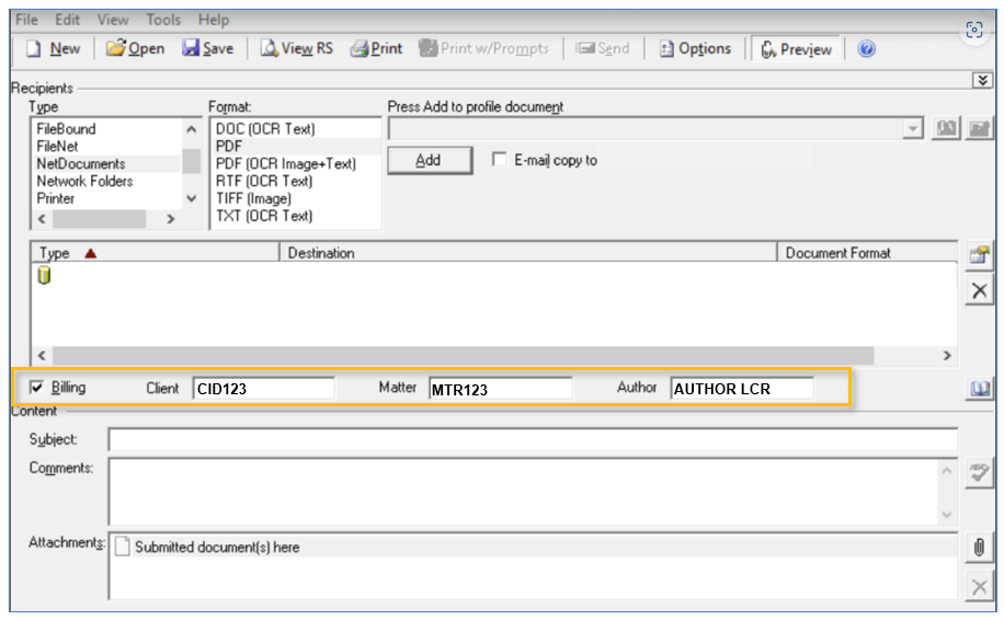 accuroute desktop billing metadata dialog box example