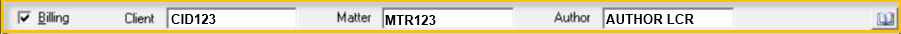  accuRoute  desktop lookup (book) icon next to the Author billing metadata dialog box example