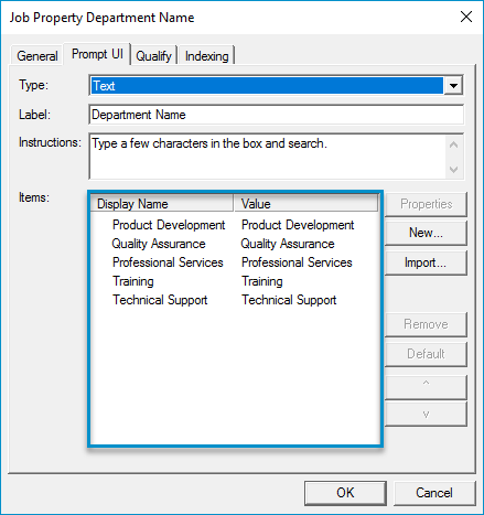job property prompt ui items list dialog box example