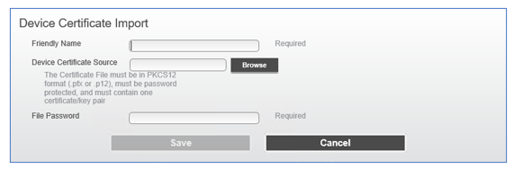 device certificate import dialog box example