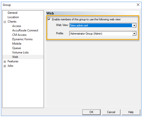 group properties clients web dialog box example (admin group)