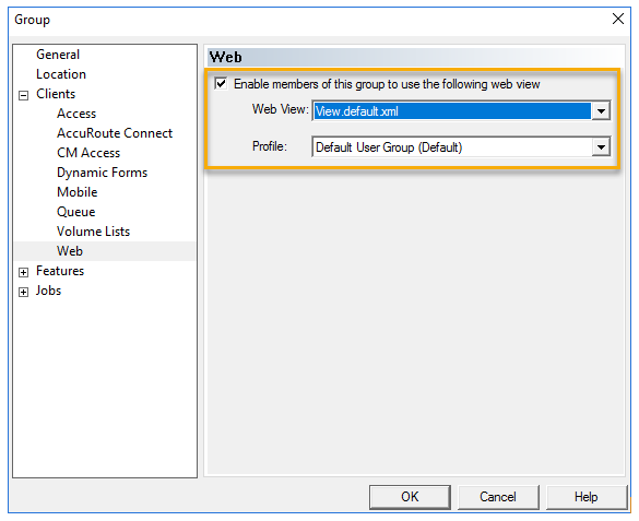 group properties clients web dialog box example (default user group)