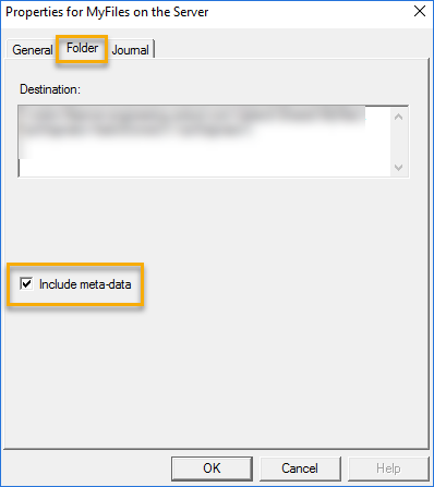 myfiles on the server properties folder include metadata dialog box