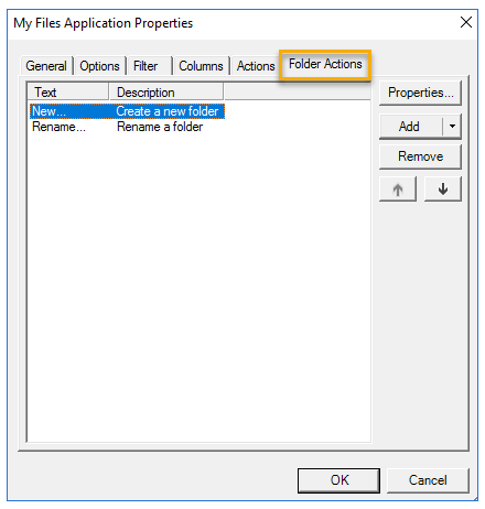 my files default user application properties folder actions dialog box example