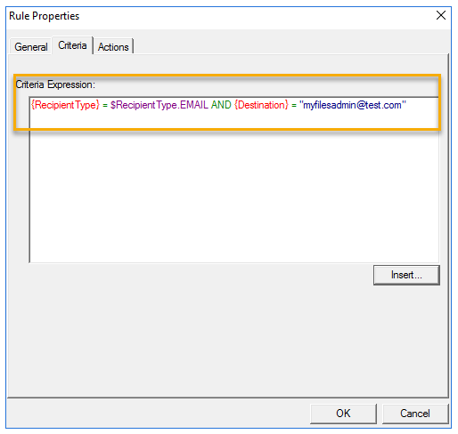 administrator group rule properties criteria dialog box example