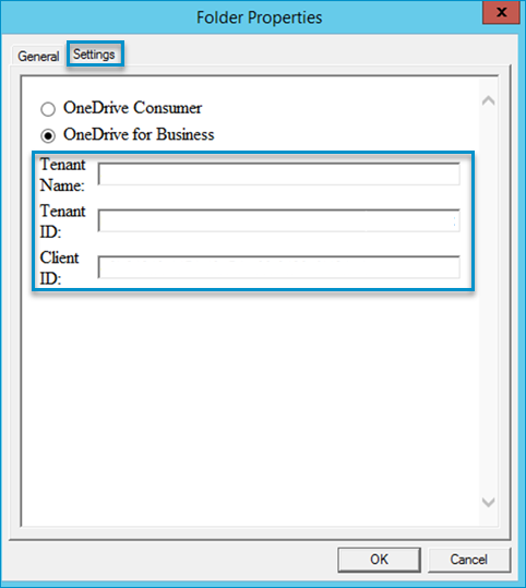 folder properties settings dialog box example tenant and client parameters
