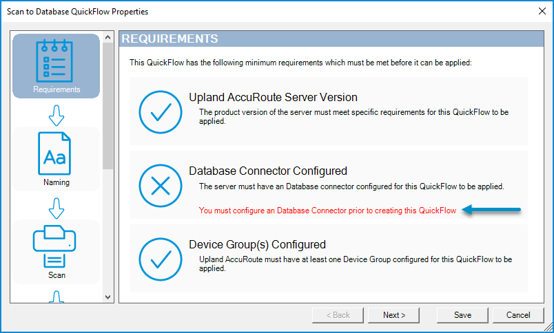 quickflows minimum requirements check dialog box example