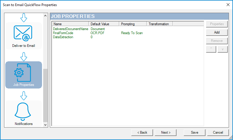 job properties email dialog box example