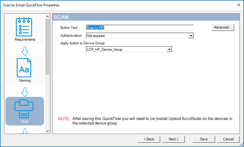 scan to email quickflow properties dialog box example
