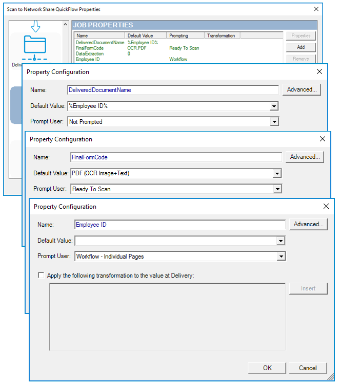 job properties network share dialog box example