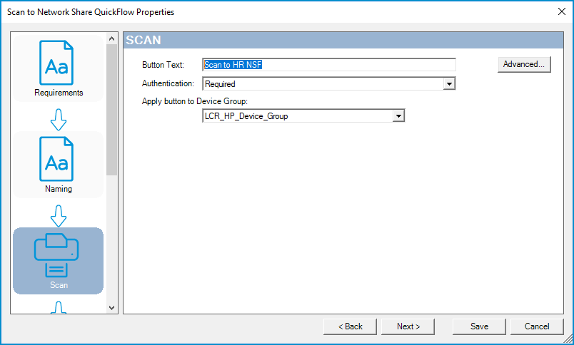 scan to network share quickflow properties dialog box example