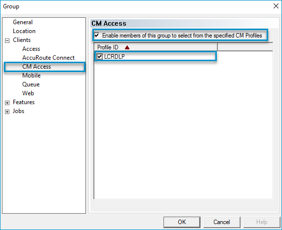 group properties cm access dialog box example