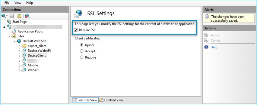 device client ssl settings require ssl option