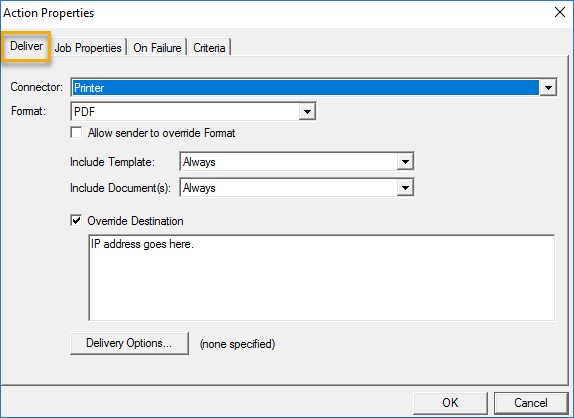 action properties deliver dialog box example
