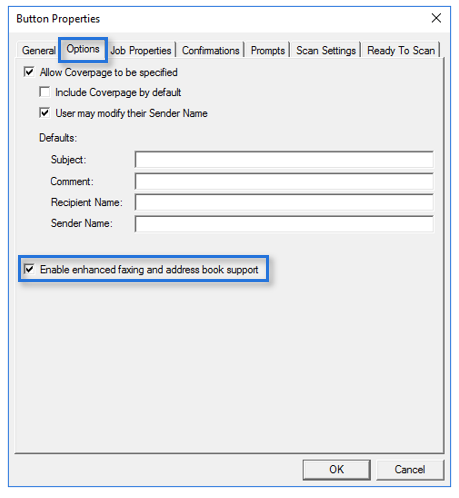 fax button properties dialog box example enable enhanced faxing