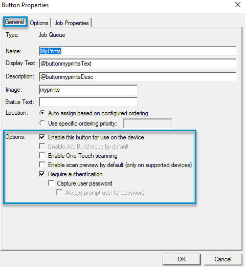 device group button properties general dialog box