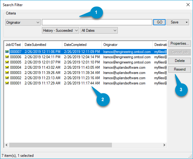 search filters at a glance dialog box example