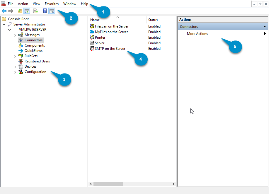 server administrator console dialog box example