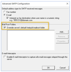 advanced SMTP configuration override server’s default mailroot folder example