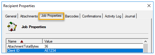 messages in history folder recipient properties job properties dialog box example