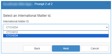 international matter id prompt example
