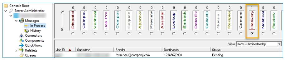 delivery status messages between ny and fl in process sending server