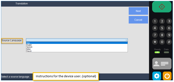 device source language list prompt and instructions optional