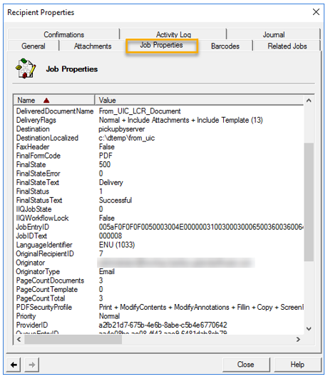 messages history job properties inbound