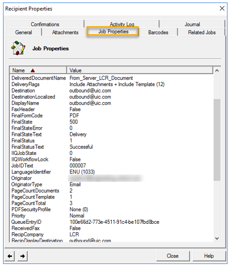 messages history job properties outbound