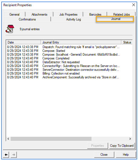 messages history journal inbound