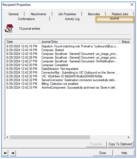 messages history journal outbound