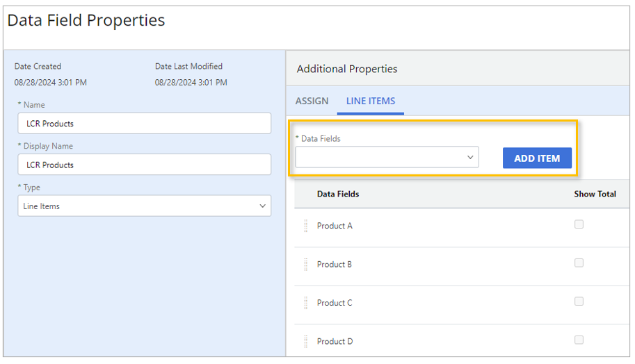ic data fields line items 