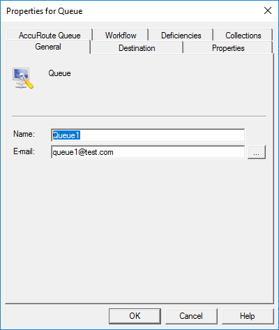 queue properties general dialog box example
