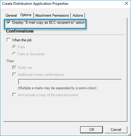 create distribution application properties dialog box example bcc recipient