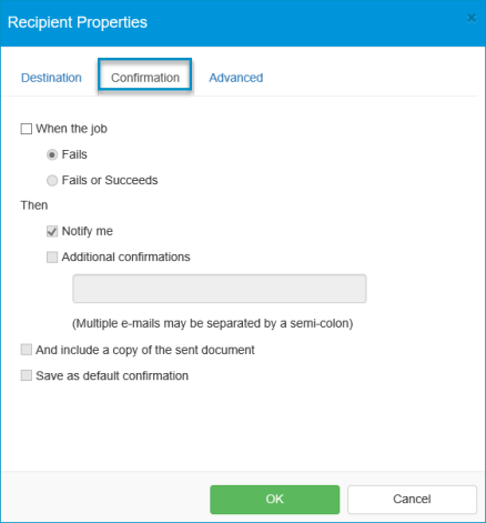 create distribution recipient properties dialog box example confirmation