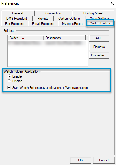 desktop client tools preferences dialog box example watch folders