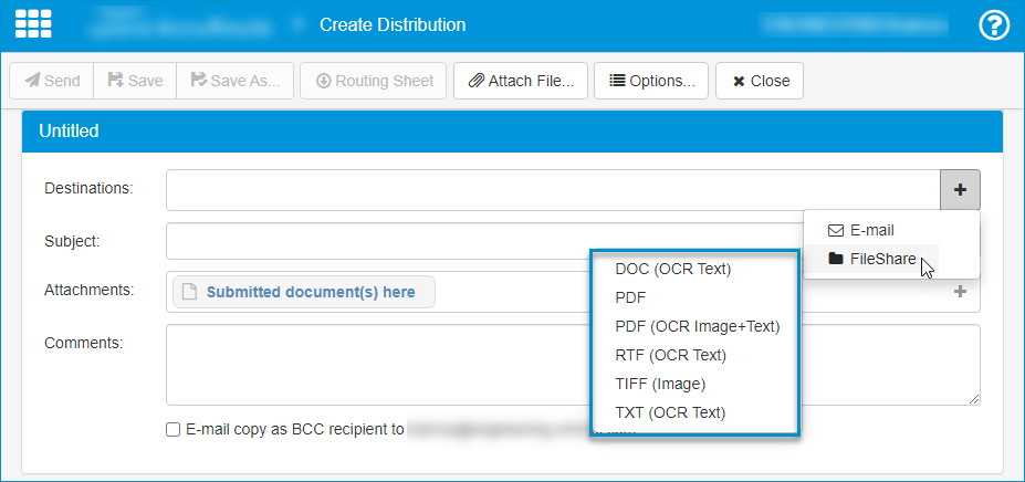 create distribution dialog box example